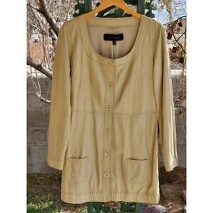Elie Tahari Coat Tunic Womens M Leather Beige Button Up Bergdorf Goodman